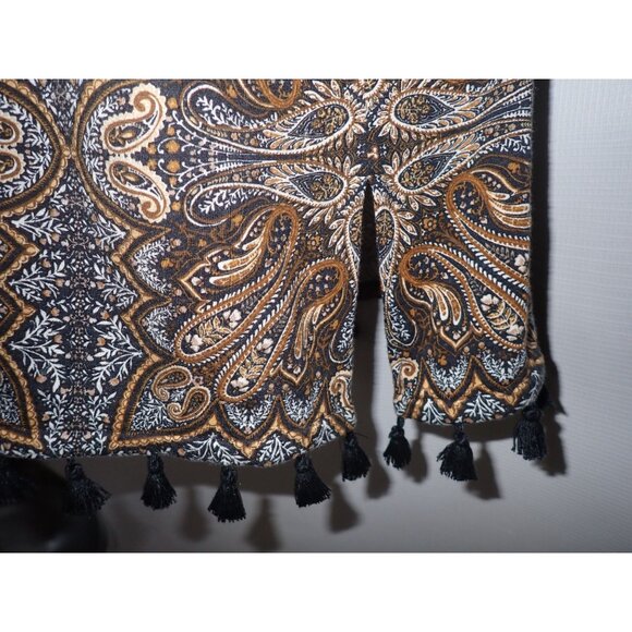 J Jill Women Brown Paisley Black Tassel Hem 3/4 Sleeve Retro Boho Tunic Top‎ M - Picture 3 of 6